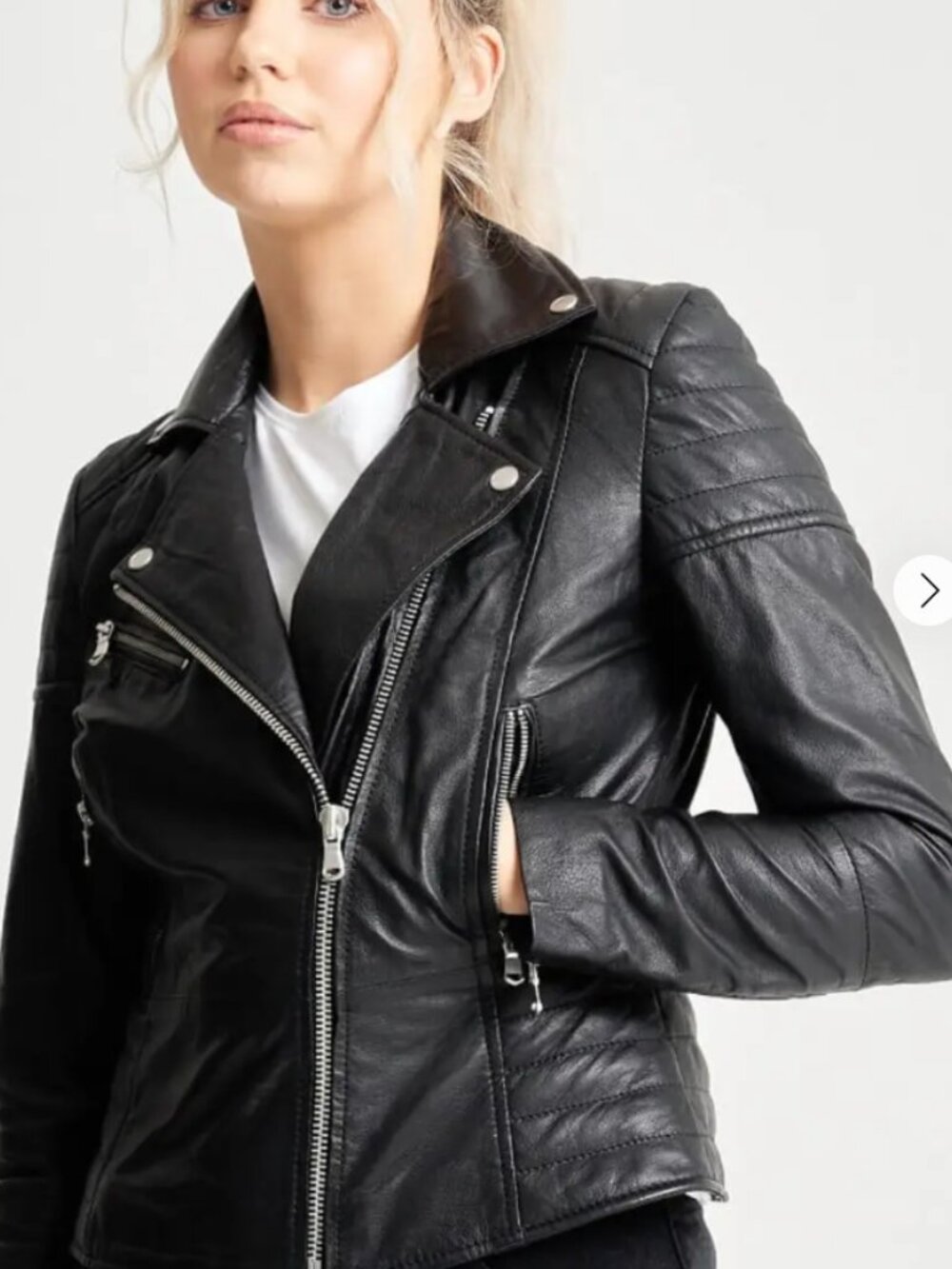 Barneys Originals Tall Clara Real Leather Moto Jacket Black Size 8